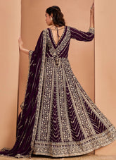 Wine Faux Georgette Embroidered Anarkali Suit with Dupatta